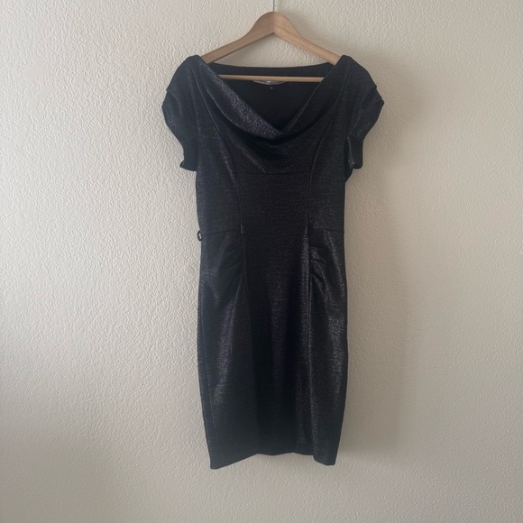 Diane von Furstenberg Metallic Black Wool Blend Ellen Marie Cocktail Dress - Picture 3 of 5